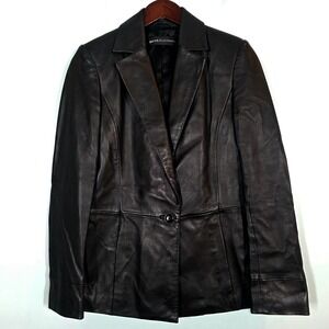 Dana Buchman Black Leather Blazer Jacket Womens Size 4 Single Button Tailored